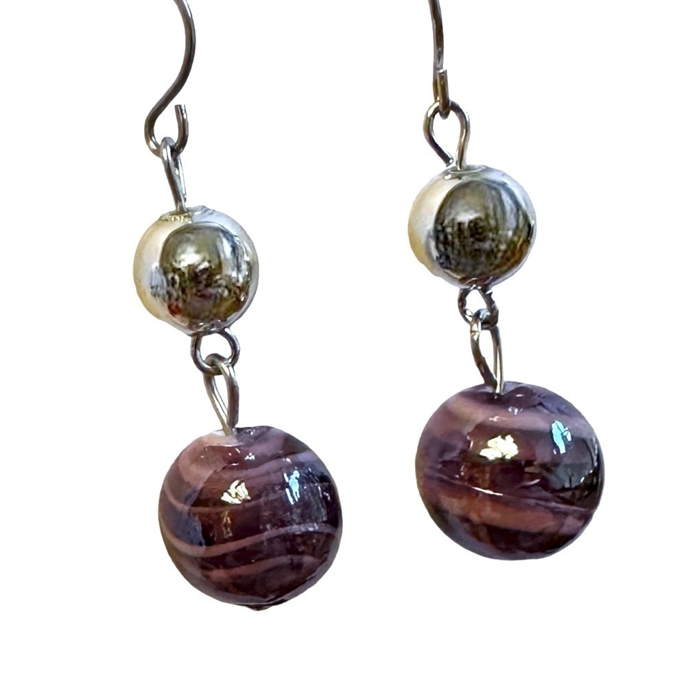 🌺 Boutique Purple Swirl Dangle Drop Earrings Silver Tone